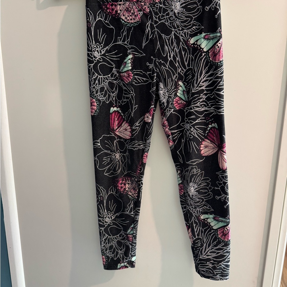 LuLaRoe Black and Pink Butterfly Kids Leggings